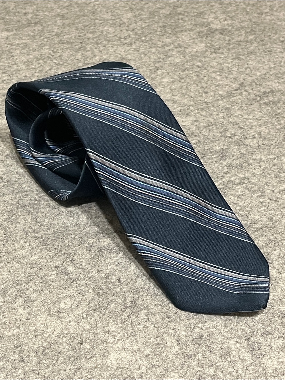 Dior Navy Tie with Light Blue and White Stripes